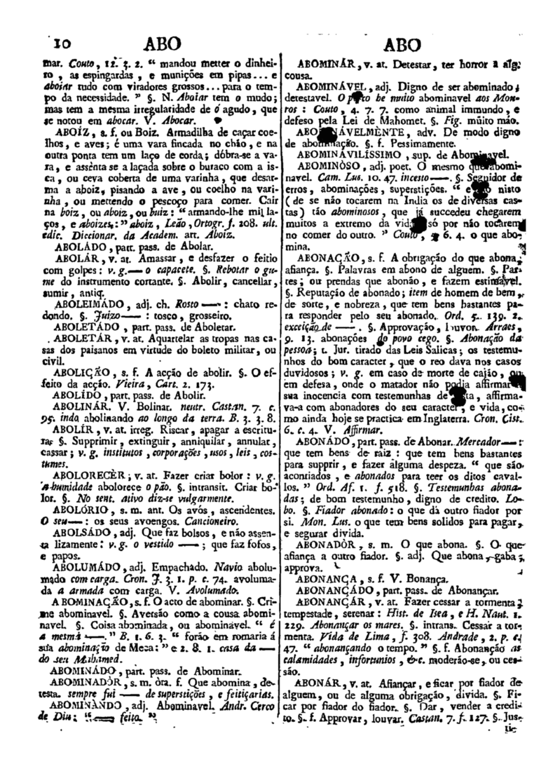 Página 10_Diccionario da lingua portugueza - recompilado dos vocabularios impressos ate agora, e nesta segunda edição novamente emendado e muito acrescentado, por ANTONIO DE MORAES SILVA