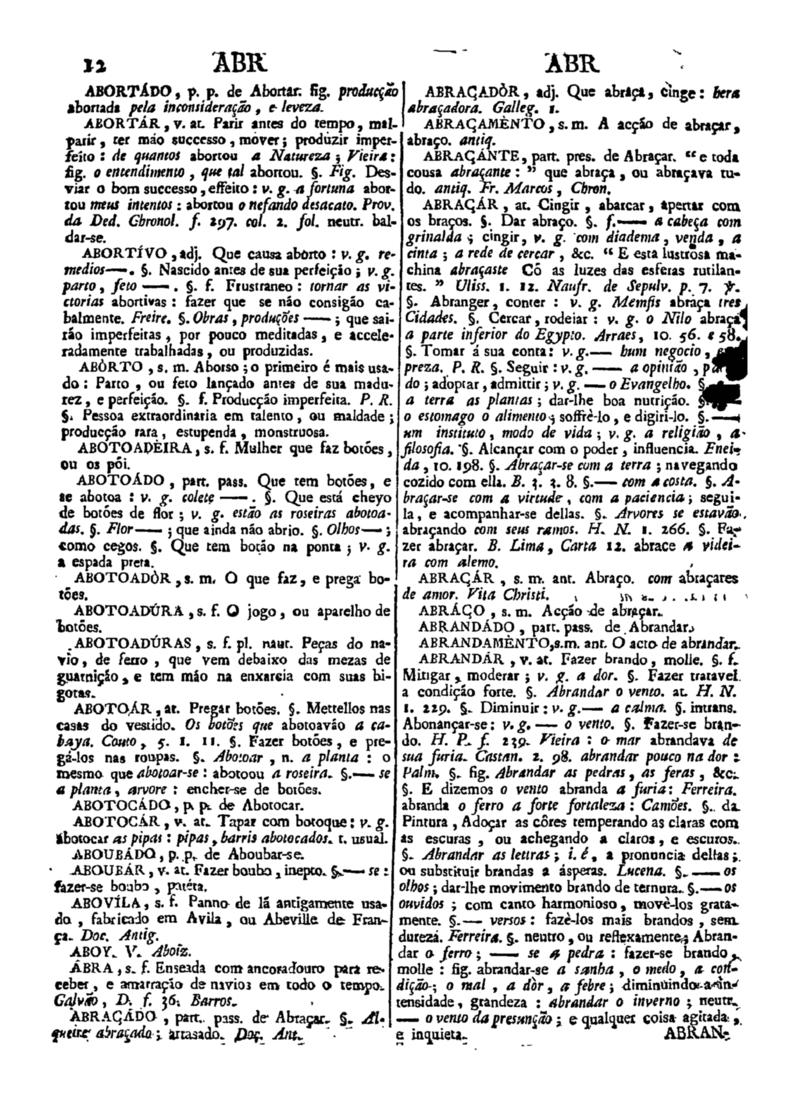 Página 12_Diccionario da lingua portugueza - recompilado dos vocabularios impressos ate agora, e nesta segunda edição novamente emendado e muito acrescentado, por ANTONIO DE MORAES SILVA