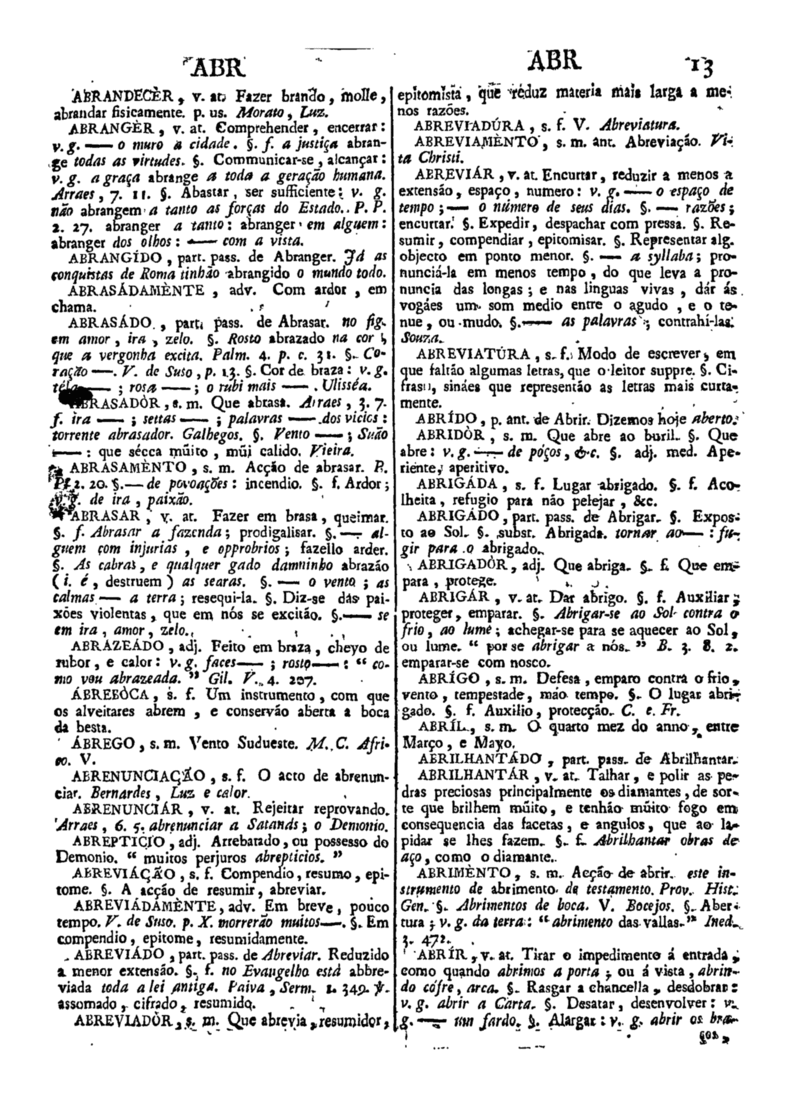 Página 13_Diccionario da lingua portugueza - recompilado dos vocabularios impressos ate agora, e nesta segunda edição novamente emendado e muito acrescentado, por ANTONIO DE MORAES SILVA