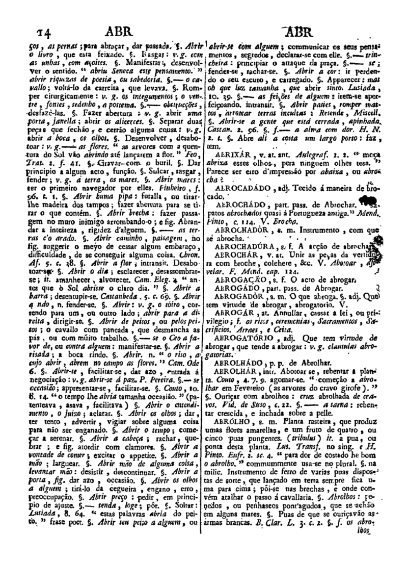 Página 14_Diccionario da lingua portugueza - recompilado dos vocabularios impressos ate agora, e nesta segunda edição novamente emendado e muito acrescentado, por ANTONIO DE MORAES SILVA