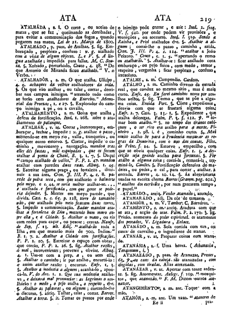 Página 219_Diccionario da lingua portugueza - recompilado dos vocabularios impressos ate agora, e nesta segunda edição novamente emendado e muito acrescentado, por ANTONIO DE MORAES SILVA