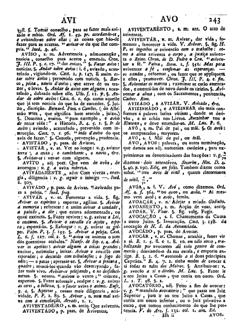 Página 243_Diccionario da lingua portugueza - recompilado dos vocabularios impressos ate agora, e nesta segunda edição novamente emendado e muito acrescentado, por ANTONIO DE MORAES SILVA