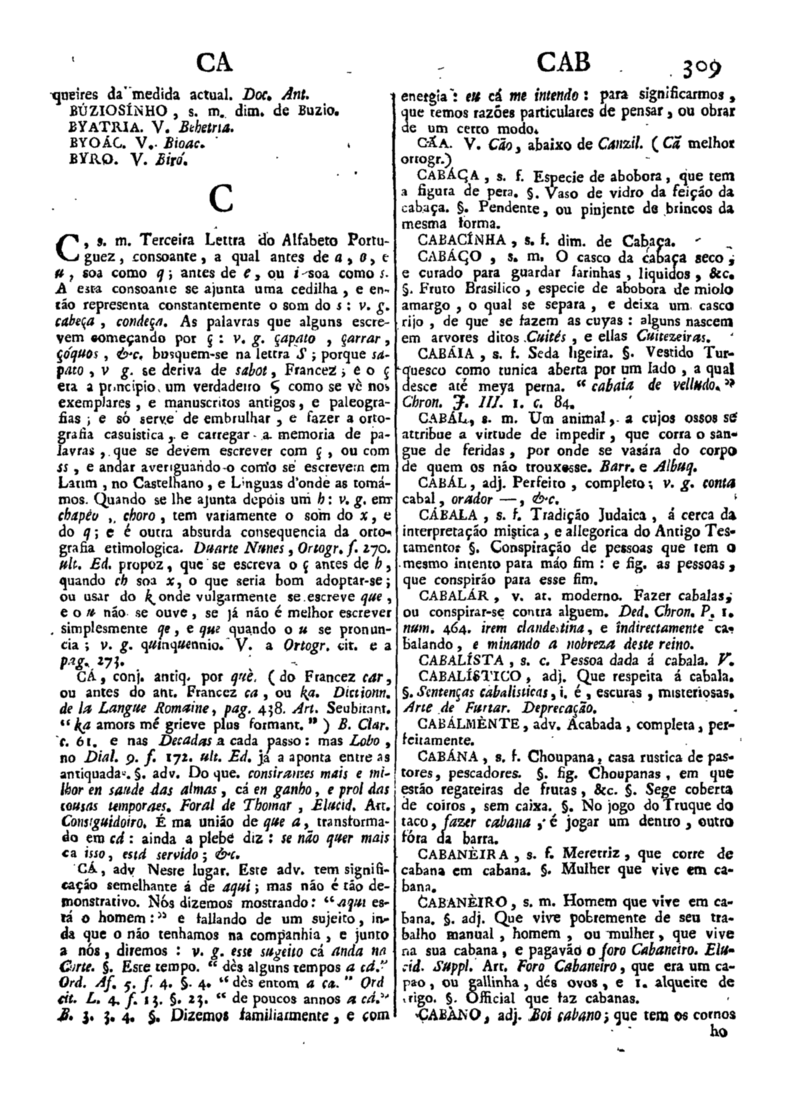 Página 309_Diccionario da lingua portugueza - recompilado dos vocabularios impressos ate agora, e nesta segunda edição novamente emendado e muito acrescentado, por ANTONIO DE MORAES SILVA