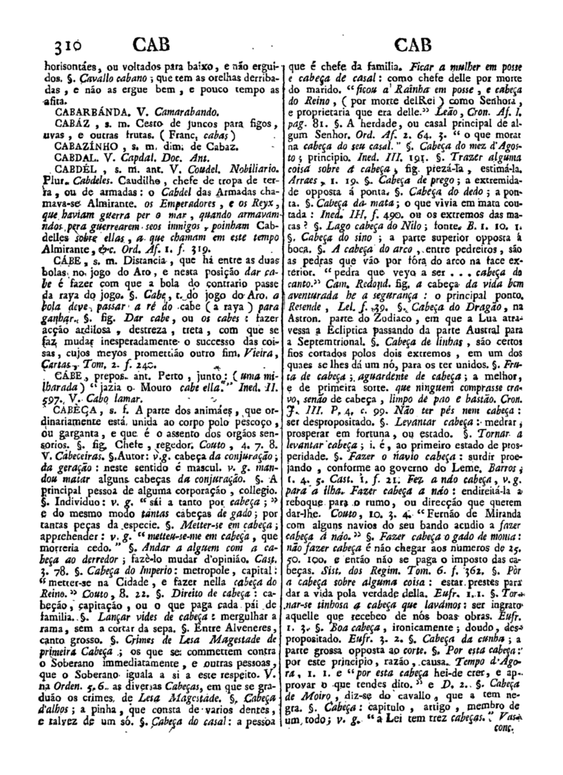 Página 310_Diccionario da lingua portugueza - recompilado dos vocabularios impressos ate agora, e nesta segunda edição novamente emendado e muito acrescentado, por ANTONIO DE MORAES SILVA