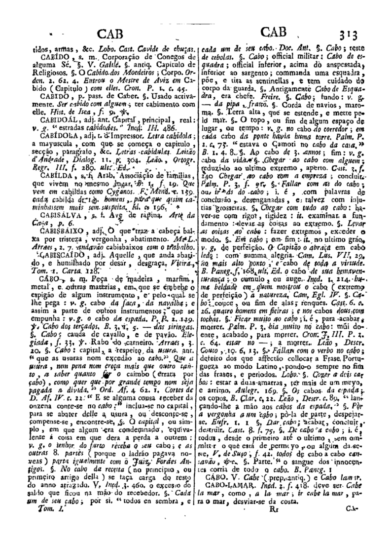 Página 313_Diccionario da lingua portugueza - recompilado dos vocabularios impressos ate agora, e nesta segunda edição novamente emendado e muito acrescentado, por ANTONIO DE MORAES SILVA
