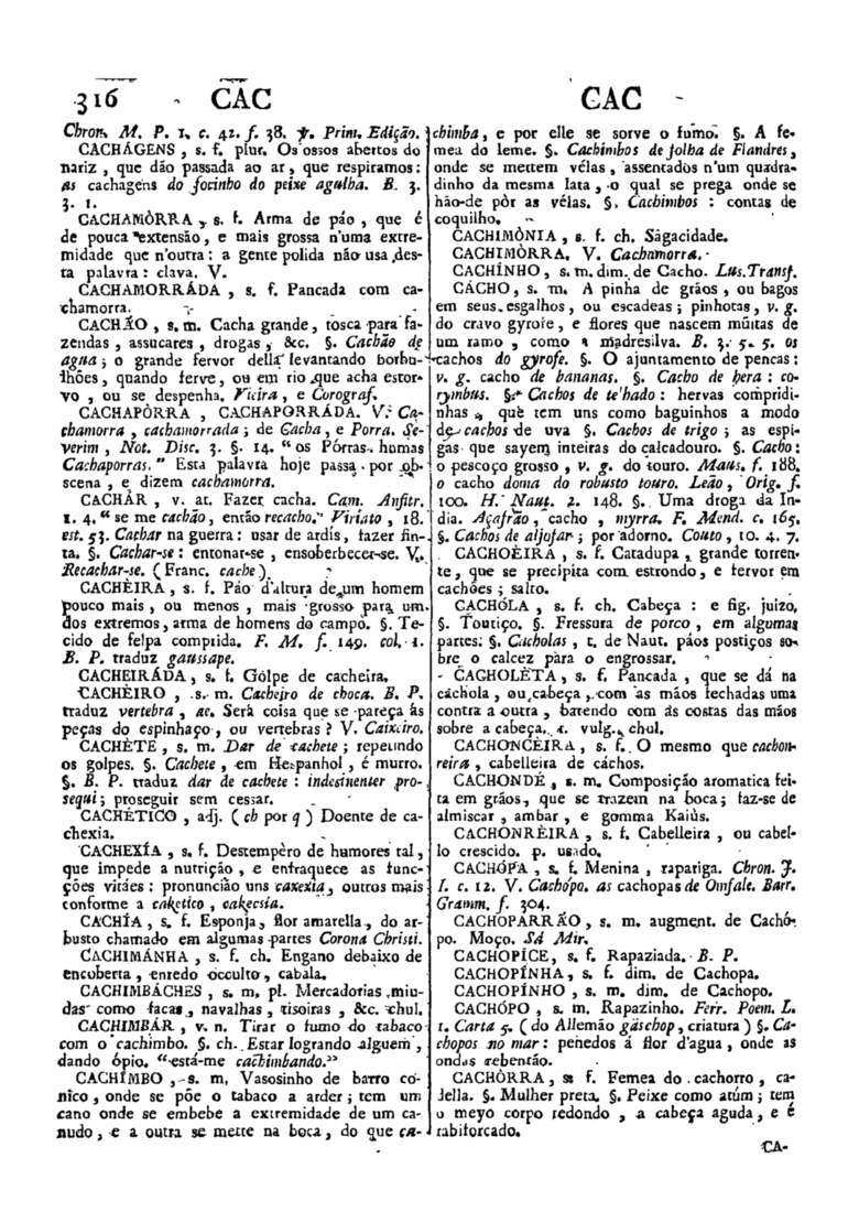 Página 316_Diccionario da lingua portugueza - recompilado dos vocabularios impressos ate agora, e nesta segunda edição novamente emendado e muito acrescentado, por ANTONIO DE MORAES SILVA